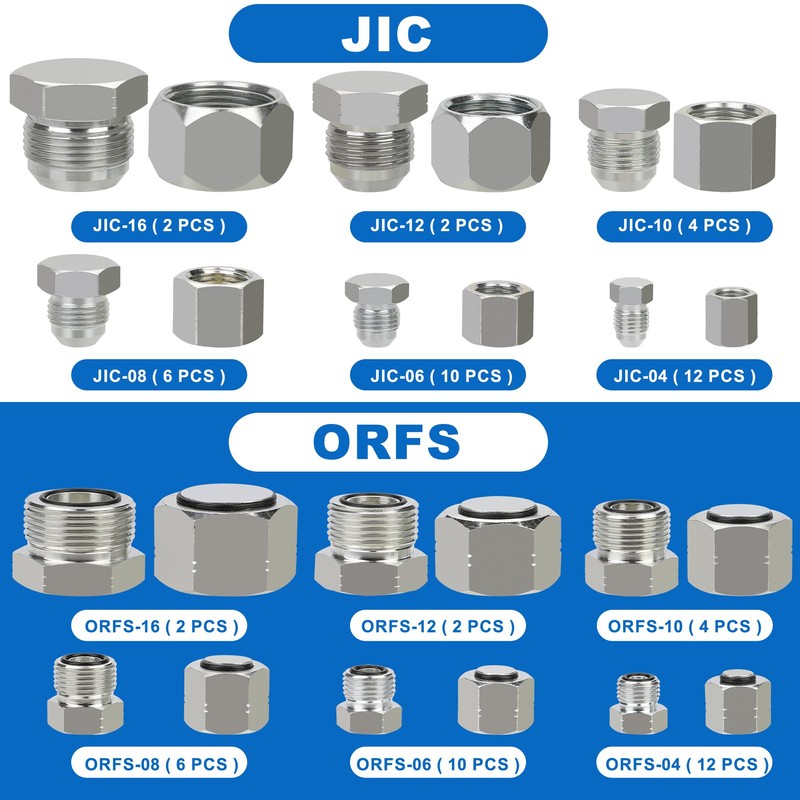 144PCS Hydraulic JIC 37 Degree and ORFS Flat Face Cap