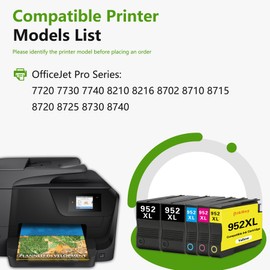 952XL Ink Cartridges Combo Pack (5-Pack, 2Black/1Cyan/1Magenta/1Yellow) Compatible 952 952XL Ink Cartridges Replacement for HP 952 952XL OfficeJet Pro 7740 8210 8710 8715 8720 8702 Printer
