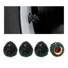 KVAEY 4PCS Strawberry Car Tire Valve Stem Caps, Cute Sparkling Rhinestone Dustproof Wheel Valve Stem Cover, Bling Strawberry Tire Valve Air Cap Cover for Car Truck SUV Motorcycle (Black)