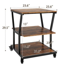 Natwind 3 Tier Large Printer Stand,23.6''x23.6''x29.5'' Heavy Duty Printer Table, Copier Stand, Laser Printer Cart with Paper Storage Shelf,Printer Holder with Wheels for Home Office (Retro)