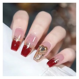 Lwenjing Nail Tips, 24 Pieces, 3D, Spring and Summer, Popular, Japanese Style, Cute, Simple, Stylish, Bridal Nails, Glossy, Fake Nails, Double-sided Tape, For Coming-of-Age Ceremony, School Entrance