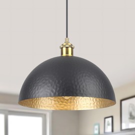 Febeleven Black Farmhouse Pendant Light with Hammered Metal Shade Vintage Dome Pendant Light Adjustable Hanging Lighting fixtures for Kitchen Island Dining Room Hallway and Bar