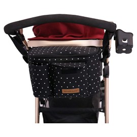 Pushchair organiser, universal pushchair bag with zip, large storage space, buggy organiser for toys, nappies, water bottles, mobile phones and other baby items. Black Star