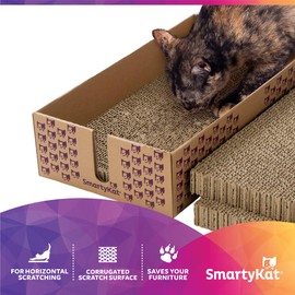 SmartyKat Super Scratcher & Stacker Box, Wide Corrugated Cat Scratcher for Cats & Kittens, Catnip Infusion Technology, Recycled Material, 3-Pack