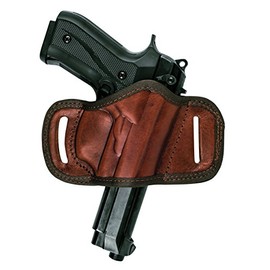 AKAR Beretta 92FS and Similar Frame Sizes, Right Hand Black/Brown Leather Quick Draw Belt Slide OWB Holster (Brown)