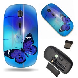 Mingdao - mouse óptico portátil inalámbrico para computadora portátil con receptor nano USB, mariposa azul