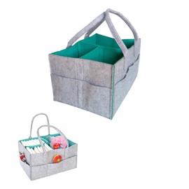 Baby Diaper Caddy is a versatile baby basket designed for nursery storage, car organization, and as a thoughtful gift for baby showers. Perfect for storing diapers and baby wipes. (Light gray & green)
