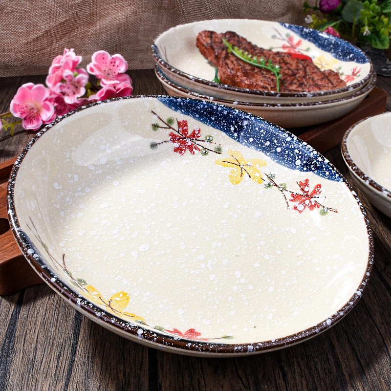 Swlthwen 4 Pcs Japanese Ceramic Dinner Plates, Household Tableware Plates