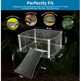 Turtle Topper Basking Platform Extra Large Turtles Sunbathing Ramp Dock Acrylic Resting Area Terrace for Aquatic Reptile Turtle 40B/75G Tank Accessories | Non-Slip Ramps | Saves 50% Space & Energy