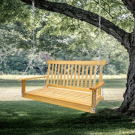 Easy-to-Assemble Teak Wood Patio Swing with Armrests & Hanging Chains for Outdoor Patio Garden Yard Porch Backyard Sunroomcolor: teak Color