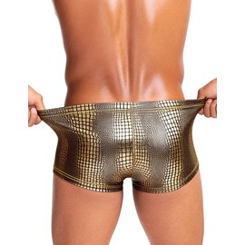 ohyeahlady Boxer Uomo Sexy Elasticizzati Pelle PU Biancheria Intima a Vita Bassa con Tasca a U, Tessuto Lucido Effetto Coccodrillo Confortevole e Resistente L,Dorato