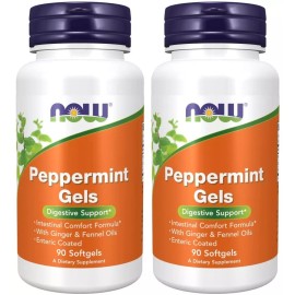 NOW Peppermint Oil Gels 90 Count Pack of 2 Enteric Coated Intestinal Comfort