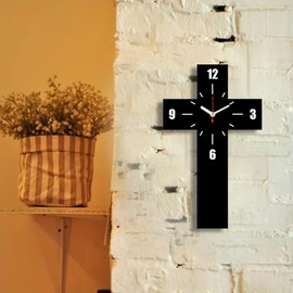 THIDARGO Modern Cross-Shaped Wall Clock, Black, Minimalist Design, 12 x 7 Inch