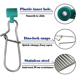 FishTrip Sinker Slides for Fishing Rigs - 50pcs Duo Lock Snaps for Fishing Line Heavy Duty Weights Sinkers Saltwater Connector Accessories