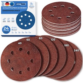 EffektWerk Sanding Discs (24 Pack, 8 Holes) 125mm Multi Grit Sandpaper (40, 60, 80, 120, 180, 240)