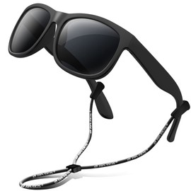 RIVBOS Rubber Sunglasses Children's Polarised UV400 Protection Flexible Glasses with Strap Boys Girls Baby and Children Age 3-10 RBK023, black