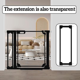 Foreng Clear Baby Gate 29.5"-37.7" Wide Pet Gate for Stairs Indoor Transparent Gate Acrylic Dog Gate for Doorways Stairs Pressure-Mounted Walk-Through