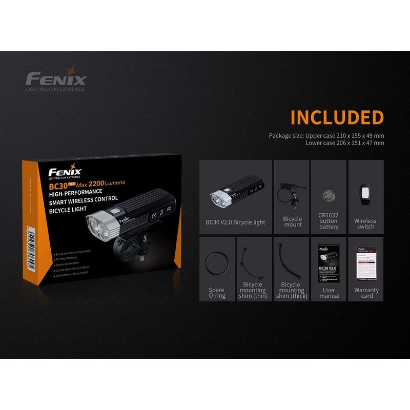 fenix Unisex's BC30 V2 2200 Lumen Wireless Remote Front Bike