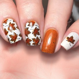 24 Fall Press on Nail Square Short Maple Leaf French Tip Fake Nails Ons Thanksgiving Day Autumn (1078)