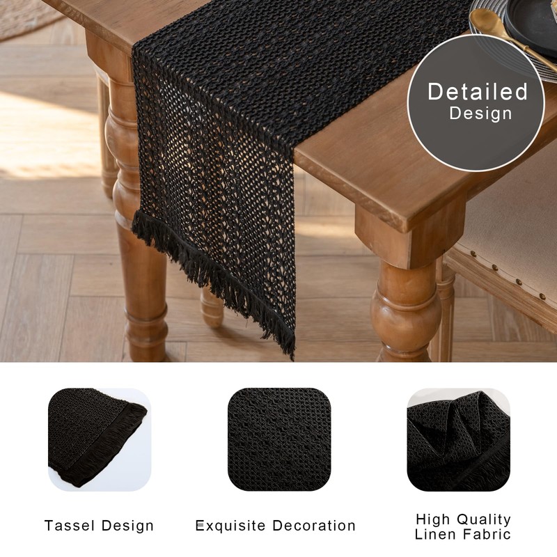 Fecialy Macrame Table Runner Farmhouse Boho Beige Table Runner with