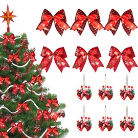 SilverChry Bells Christmas Pendant Christmas Decoration Set of 12 Christmas Tree Bells Pendants, String Pendant, Christmas Craft Bells Bows for Christmas Tree Decorations and Gifts