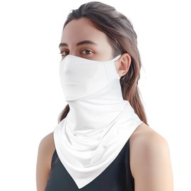 Bandanas Hombre y Mujer, Bufanda Facial con Bucles para Las Orejas, Tela de Seda Helada de Secado Rápido, Protección Solar UV y Equipado con Malla Transpirable, Pasamontañas para Ciclismo (Blanco)