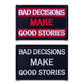 2 Stück Bad Decisions Make Good Stories Motivationsphrasen Flagge Patch Nylon Stickerei Abzeichen Lustiger Taktische Aufnäher Applikation für Kleidung Hut Jacke Rucksäcke Weste Jeans T-Shirt