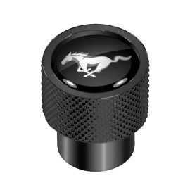 iPick Image Ford Mustang in Black on Black Aluminum Tire Valve Stem Caps