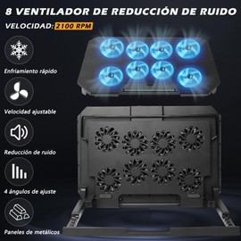 MOYAC Ventilador para Laptop con 8 Ventiladores Silenciosos de Velocidad Viento Ajustable, Base para Laptop de 4 Ángulos Ajustables con 2 Puertos USB, para Laptop de 12 a 17 Pulgadas‘