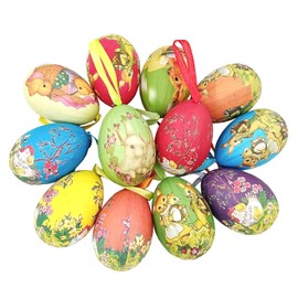 Gardeningwill 12Pcs New Vintage Style Paper Mache Egg Hanging Ornaments Easter Decoration