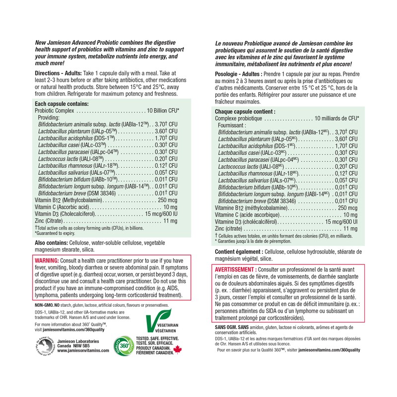 Jamieson Advanced Probiotic 10 Billion CFU + Vitamins B12, C,