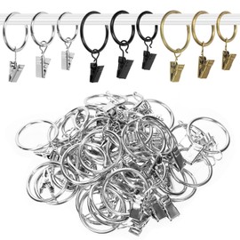Rustark 40Pcs Silver Curtain Rings with Clips, 1.3" (33mm) Interior Diameter Curtain Drapery Clip Rings Shower Curtain Clips Curtain Rod Hanging Clips for Window Bathroom Home