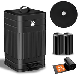 Kopuncare Dog Poop Trash Can Outside, 5L/1.3Gal Metal Dog Waste Trash Can with Lid, Foot Pedal, Dog Waste Container with 40 Waste Bags, Dog Poop Bucket with Lid Soft Close for Pet, Black