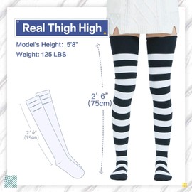 DRESHOW Extra Long Cotton Stripe Thigh High Socks Plus Size Long Stockings Over Knee Socks for Women