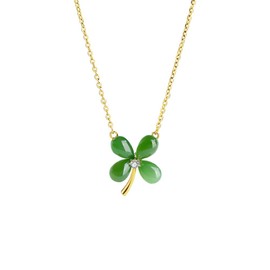 Dainty Four Leaf Clover Gemstone Pendant Necklace for Women S925 Sterling Silver Cute Crystal Green Shamrock Choker Adjustable Link Simple Clavicle Chain Fashion Good Luck Charm Jewelry Festival Party