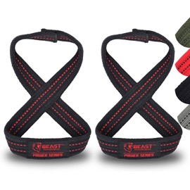 Beastpowergear Figure 8 Strap | Heavy Duty Deadlift Weight Lifting Power Wrist Strap | Weightlifting Powerlifting Shrugs Workout Men Women Black/Red - Small 10” - Less than 7.25” Wrist