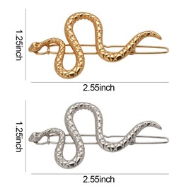 4PCS Snake Hair Clips for Women Vintage Silver Gold Snake Hair Barrette Metal Decorative Hairpins Gothic Punk Hair Accessories Headdress for Girls Bangs Side Clip