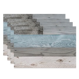 MIRRORANG Rustic Wooden Board Placemats, Set of 4, 45 x 30 cm, Grey and Blue, Wooden Placemats for Kitchen, Dining Room, Coastal Decor