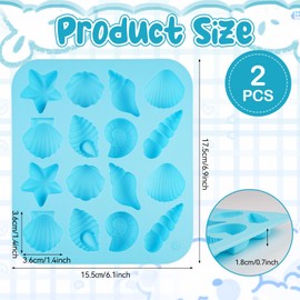 2 Stück Silikonform Meerestiere, 16 Löcher 3D Ozean Tier Silikonformen, Blau Silikonformen Muscheln Fondant Formen, Silikonformen mit Meeresmotiv für Süßigkeiten, Kuchendekoration, Schokolade, Gelee