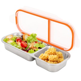 Reusable Snack Containers with Lids 700ml Stainless Steel Snack Containers for Kids 2 Compartments, Individually Sealed, Suitable for Work and Travel(Silver)