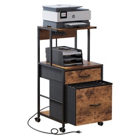 VonDream 2-Drawer File Cabinets for Home Office, Filing Cabinet with Charging Station, Vertical Office Cabinet with Open Storage Shelf, Printer Stand with Drawer Fits A4 or Letter Size for Home Office