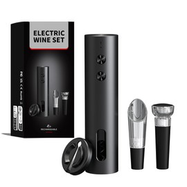 Electric Wine Opener, Rechargeable Automatic Wine Bottle Opener with Aerator &Pourer, Foil Cutter, Vacuum Preservation Stopper (Wine opener set without storage base)