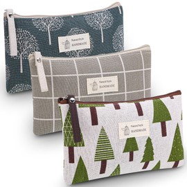 Pack of 3 Canvas Cosmetic Bag, Multifunctional Small Makeup Bag, Travel Toiletry Bag, Women's Makeup Bag with Zip, Organiser Bag, multicoloured, Nature & Art