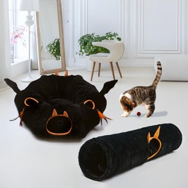 Luxurious Cat Tunnel,43" Straight Cat Tunnel Bed with Balls,Cat Toys for Indoor Cats,Collapsible Peekaboo Cat Cave for Kitten Toys（Gothic）