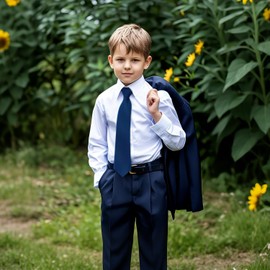 Vexadrix Boys Tie Pre-tied Adjustable Kids Necktie for Age 8-12 Wedding School Graduation (Navy Blue)