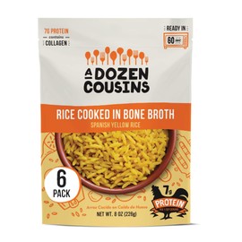 A Dozen Cousins Rice Cooked in Bone Broth Microwaveable Rice Packets | 7g Protein | Contains Collagen (Spanish Yellow Rice, 6 Pack)