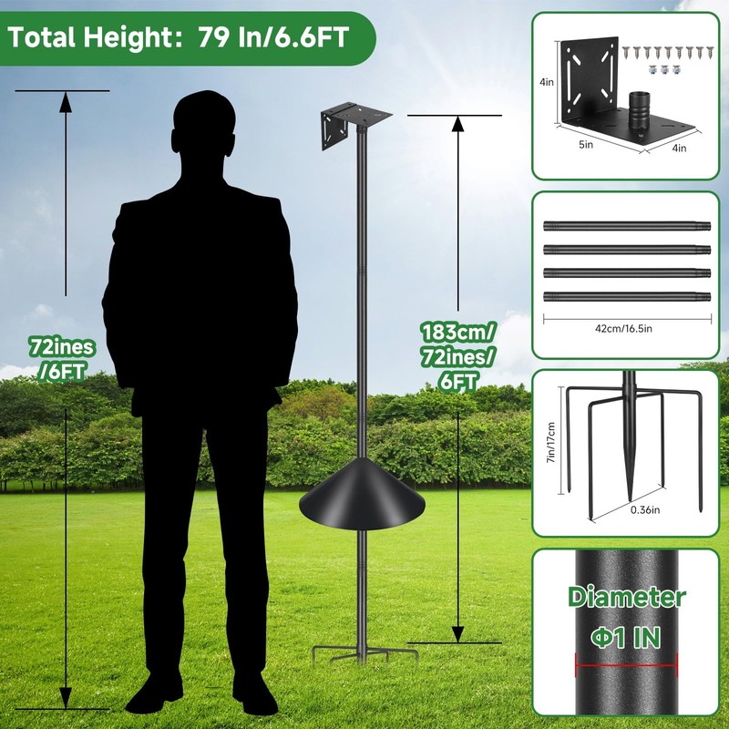 Proerr Smart Bird Feeder Pole Stand 79In,Adjustable Height Metal Bird