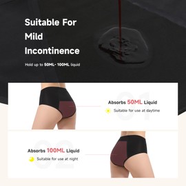 Incontinence Underwear for Women Washable Leak Proof Underwear for Women Reusable Bladder Leak Underwear for Women Incontinence Postpartum Leakage Protective Panties 50ML to 100ML, 2 Pack, X-Large