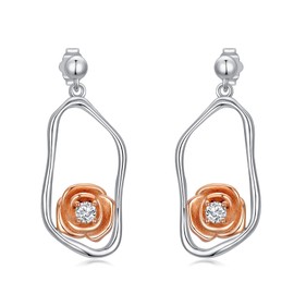 VONALA Rose Flower Earrings for Women, 925 Sterling Silver Rose Gold Flower Stud Earrings Dangle for Girls as Gifts
