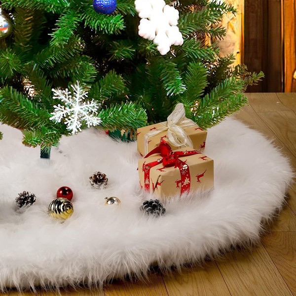 Christmas Tree Skirt 90cm Tree Skirts Plush Faux Fur xmas